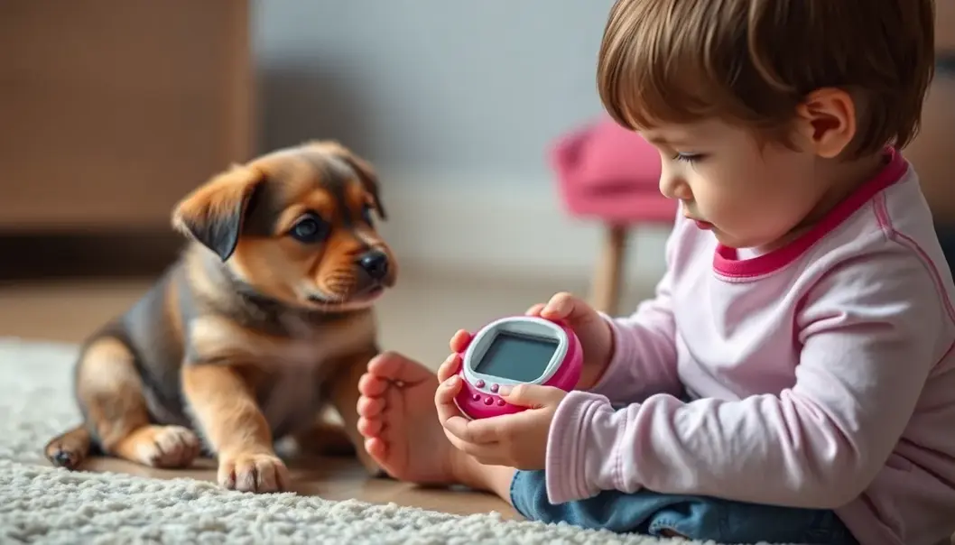 Furby bringing joy and curiosity to kids and their pets in the 90s.