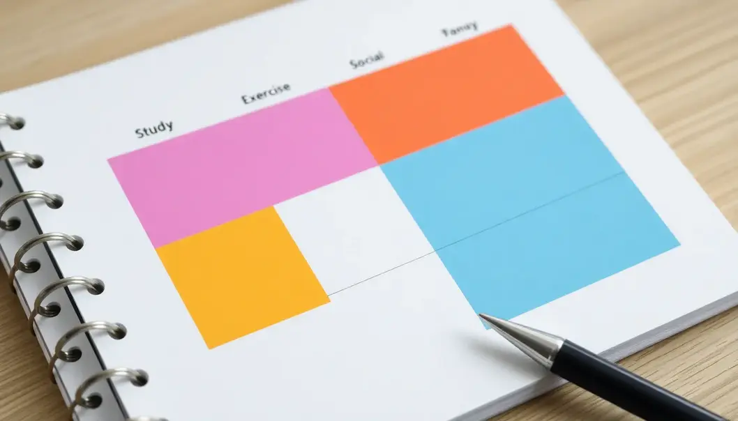 A young adult using time-blocking to effectively plan their day.