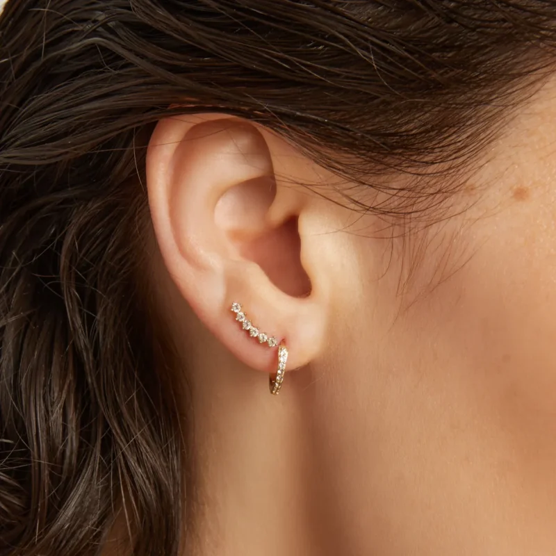 Petite Lab Grown White Sapphire Huggie Earrings - Minimalist Everyday Style - Image 3