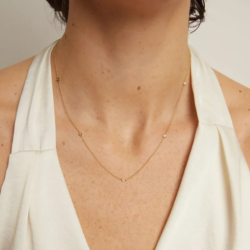 Lab Grown Diamond Station Necklace - Elegant Minimalist Jewelry - Image 2
