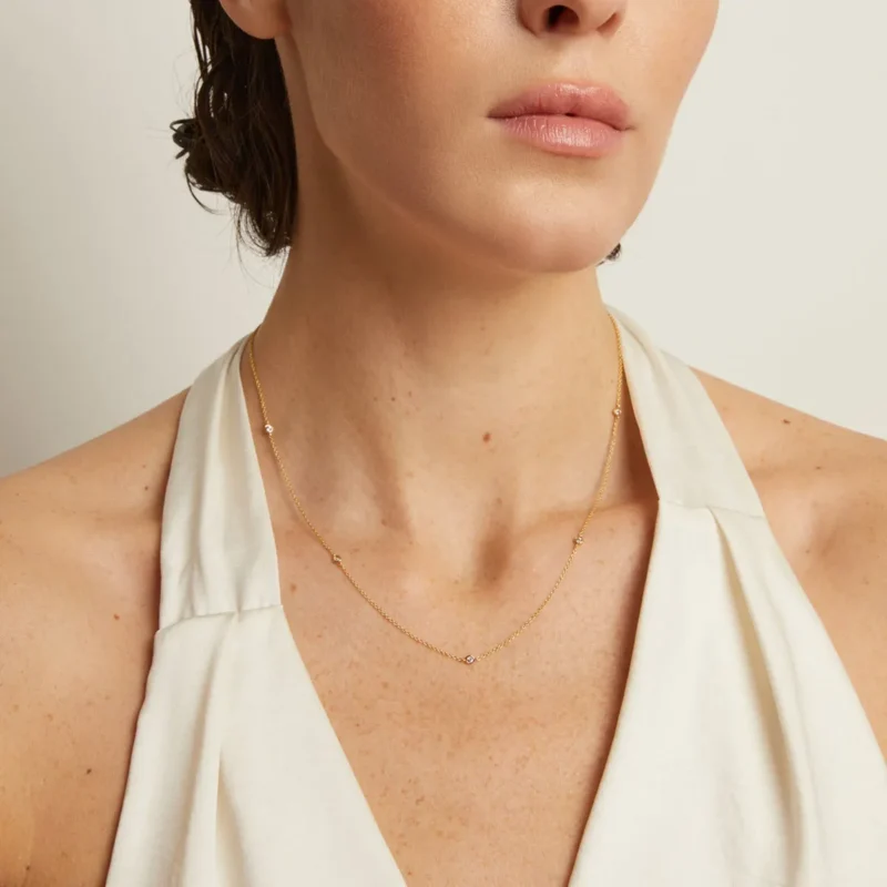 Lab Grown Diamond Station Necklace - Elegant Minimalist Jewelry - Image 3