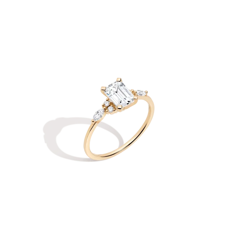 Delicate Emerald-Cut Floral Diamond Ring - Romantic Jewelry Piece