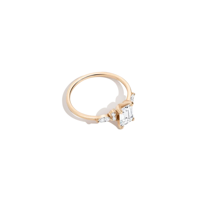 Delicate Emerald-Cut Floral Diamond Ring - Romantic Jewelry Piece - Image 2