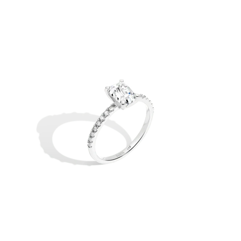 Pavé Emerald-Cut Solitaire Diamond Ring - Sparkling Anniversary Gift