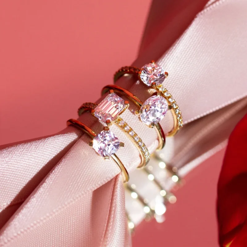 Pavé Emerald-Cut Solitaire Diamond Ring - Sparkling Anniversary Gift - Image 2