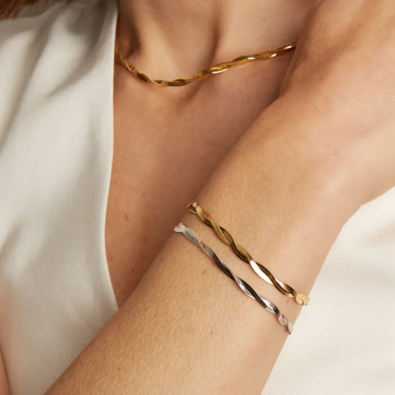 Herringbone Twist Bracelet - Chic Minimalist Jewelry Gift - Image 4